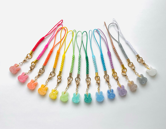 2way】うさぎ 根付 ストラップ チャーム カラフル☆シュガーキャンディ