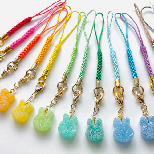 2way】うさぎ 根付 ストラップ チャーム カラフル☆シュガーキャンディ