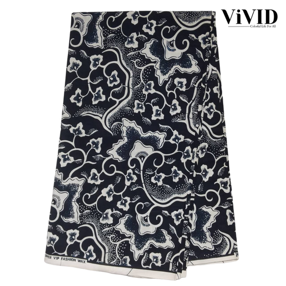 <ViVID>アフリカ布6 90cm×117cm 花柄 紺 白 1枚目の画像