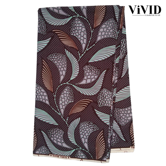 <ViVID>アフリカ布7 180cm×117cm ボタニカル 紫 水色 1枚目の画像