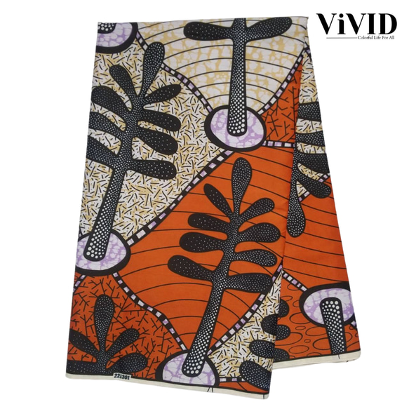 <ViVID>アフリカ布8 90cm×117cm オレンジ クリーム 1枚目の画像