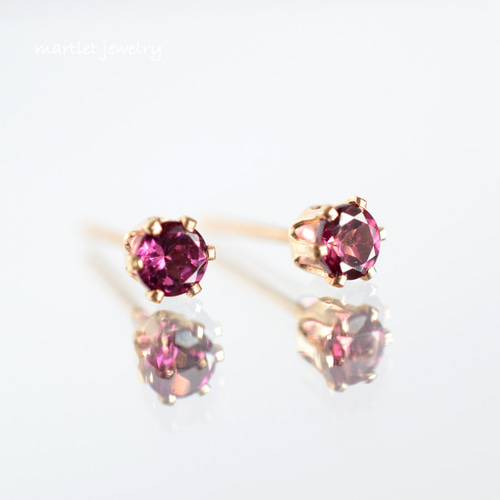 14kgf*rose ロードライトガーネット(6本爪/3mm) 天然石ピアス 1月 