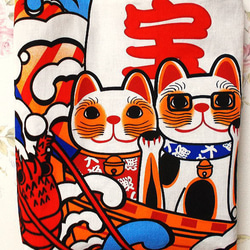 和柄福ねこ 大漁 宝船 招き猫ポシェット サコッシュ 2枚目の画像