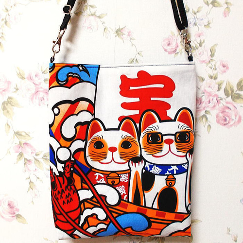 和柄福ねこ 大漁 宝船 招き猫ポシェット サコッシュ ポシェット から