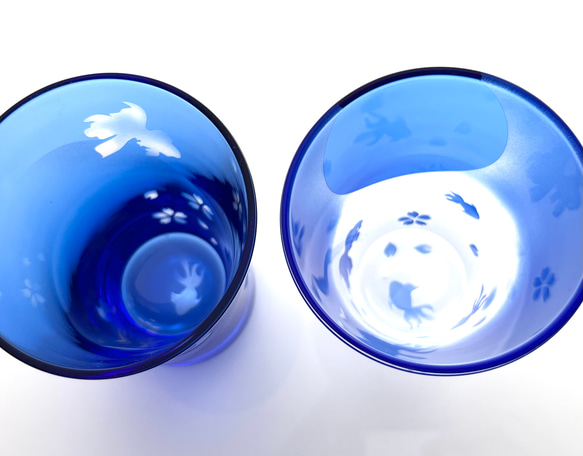 -SAKURA- 月亮、太陽和搖曳的金魚玻璃杯 2 副眼鏡淺藍色櫻花 第2張的照片