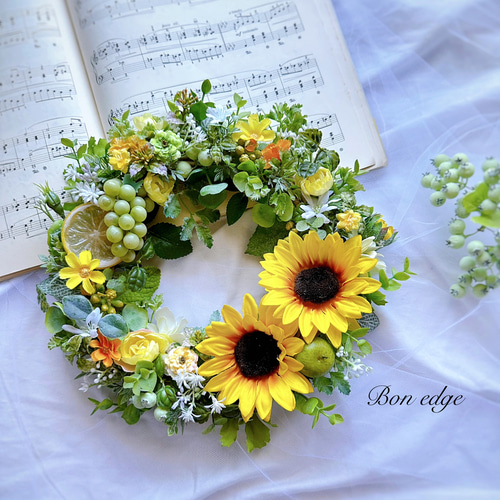 ひまわりとフルーツのリース アーティフィシャルフラワー アート  