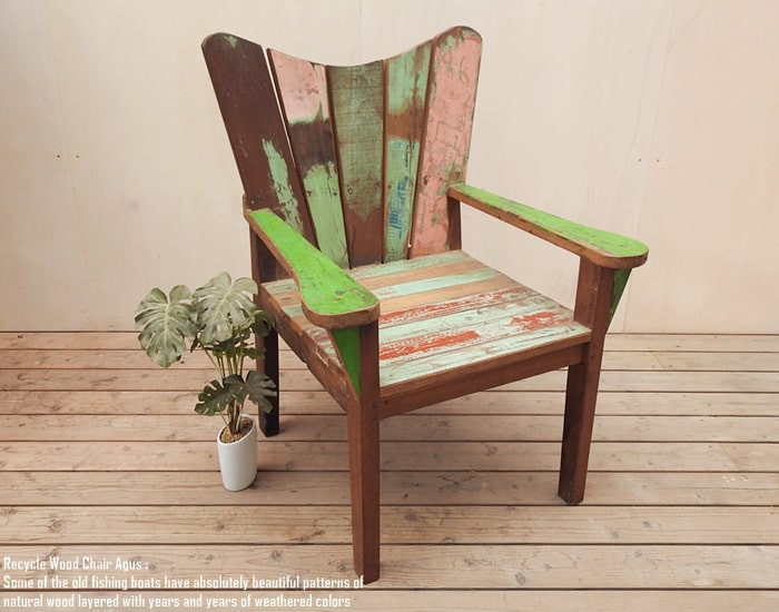ボートウッド チェア 古材 リサイクルウッド 椅子 飾り台 花台 イス