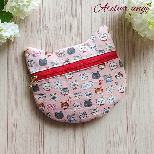 撥水ラミネート】ミニサイズのシェル型ポーチNo.12 和菓子ねこ