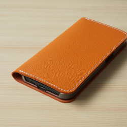 ヴォーエプソン 牛革 iPhone カバー レザーケース  手帳型  オレンジ 3枚目の画像