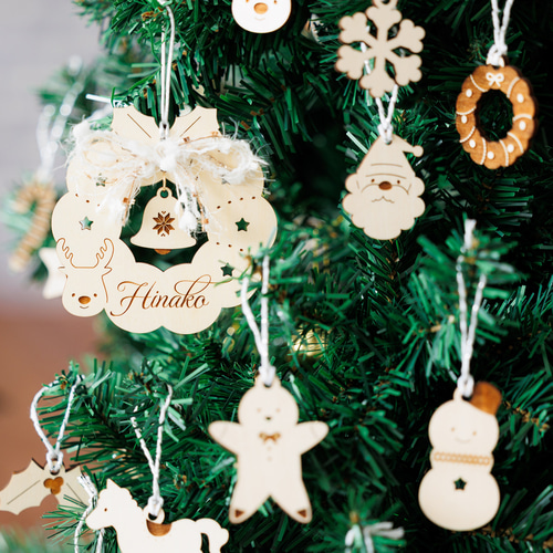 クリスマス⌇リース, オーナメント, 名入れ, 木製「Happy Holidays