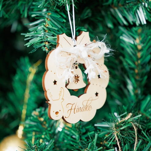 クリスマス⌇リース, オーナメント, 名入れ, 木製「Happy Holidays