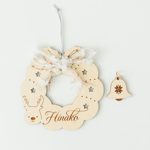 クリスマス⌇リース, オーナメント, 名入れ, 木製「Happy Holidays