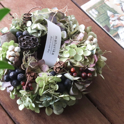 送料無料】Creema限定 秋色アジサイのアンティークリース 秋待ちリース  