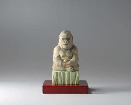 【匿名発送】木工品　國光作　置物　ゴリラ　一点物　アンティーク　木彫り d435e794fbc71d134e37ddda5a93c6