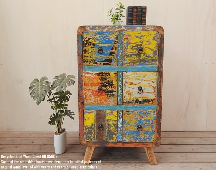 一点物 ボート古材 チェスト 6D85RC-J ボートウッド 船古材 ボート再生家具 古材 リサイクルウッド リユース