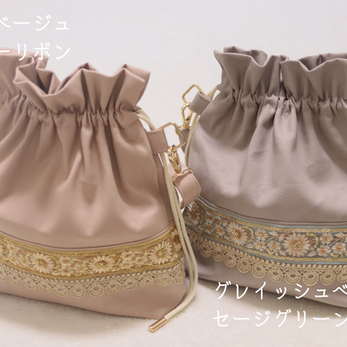 お出かけバック　リネン✖️刺繍リボン インド刺繍リボンバッグ専門店 KEIKA | \あなただけ❤️の