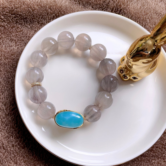 天然無処理オリジナルラリマーandサゲニティックフローライト ブレスレット