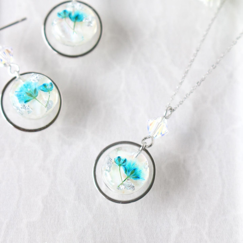 ネックレス 本物のお花 プレゼント クリスマス レディース ブルー 30代