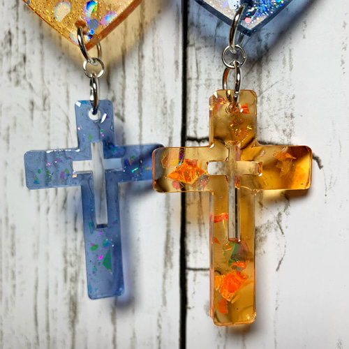 SOLD◆ハンドメイド ガラスピアス ブルー&オレンジレトロ 再販 一粒シリーズ セブ島の海の色 ブルー&オレンジガラス ゴールド