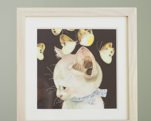 猫と蝶々アンティーク絵画 50a6bcbf24b92a21a69cfebbcc0b4f