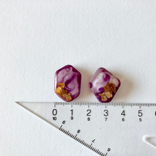 パープルマーブルのピアス／イヤリング マイカフレーク 金具変更