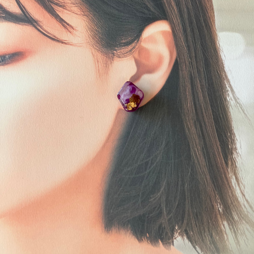 494 パープル マーブル ゴールド ピアス イヤリング