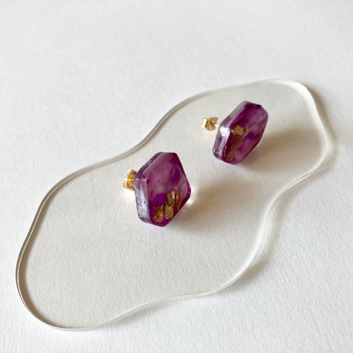 パープルマーブルのピアス／イヤリング マイカフレーク 金具変更