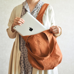 育てる帆布の２wayトートバッグ レンガ色/A4対応 大容量　受注生産 20枚目の画像