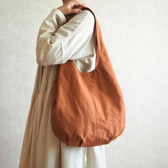 育てる帆布の２wayトートバッグ レンガ色/A4対応 大容量　受注生産 19枚目の画像