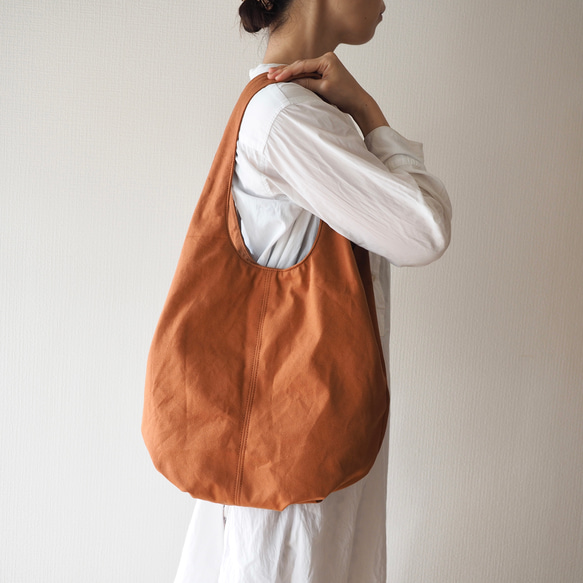 育てる帆布の２wayトートバッグ レンガ色/A4対応 大容量　受注生産 3枚目の画像
