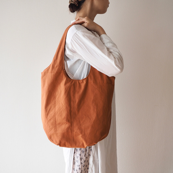 育てる帆布の２wayトートバッグ レンガ色/A4対応 大容量　受注生産 1枚目の画像