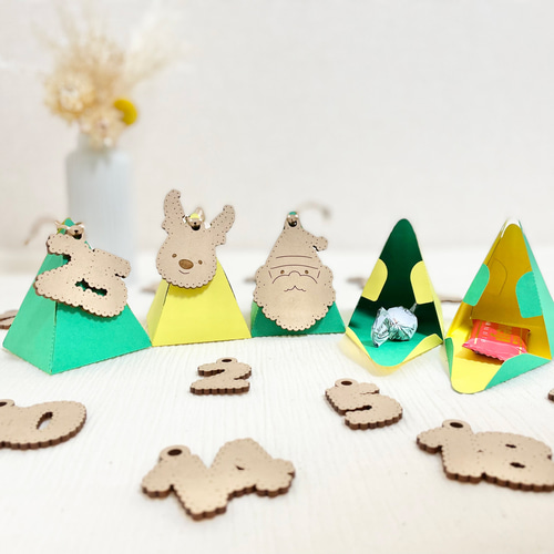 木製 折りたたみ クリスマス アドベントカレンダー トナカイ 雪 お