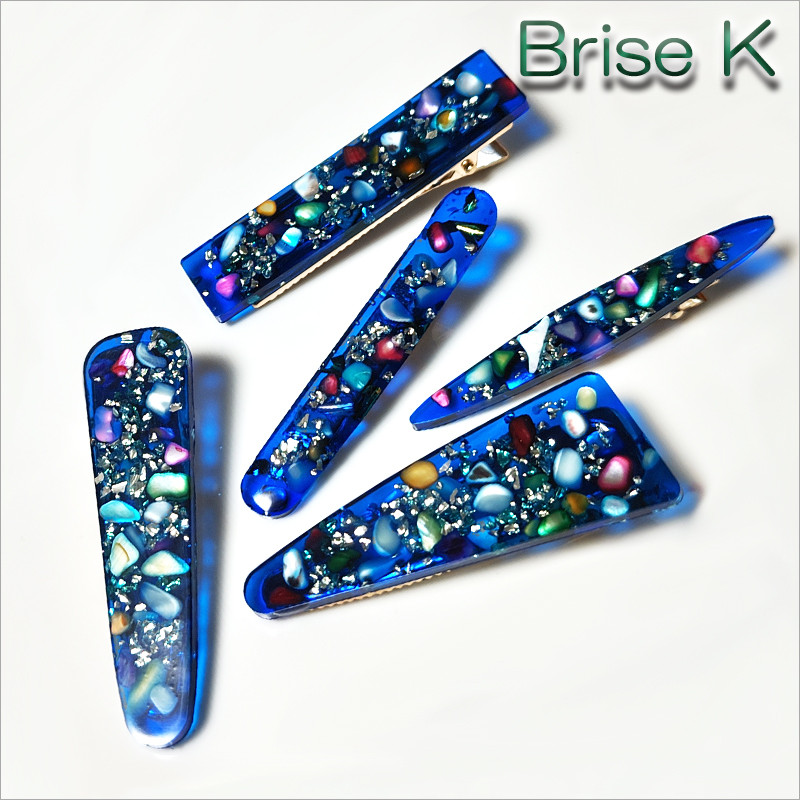 Bー3063】レジン ヘアクリップ／押しフルーツ 青