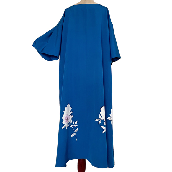 特別な日の"スカイブルーワンピ " ゆったり 着物リメイク ワンピース 衣装 雅楽 青 フリーサイズ  (Ｊ5706) 4枚目の画像