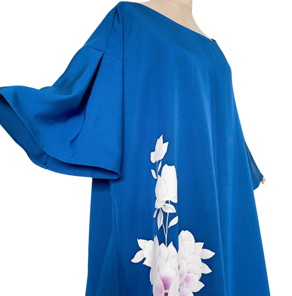 特別な日の"スカイブルーワンピ " ゆったり 着物リメイク ワンピース 衣装 雅楽 青 フリーサイズ  (Ｊ5706) 6枚目の画像