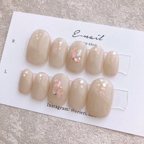 オーダーネイルチップ ニュアンス夏ネイルワンホン推しネイルシェル