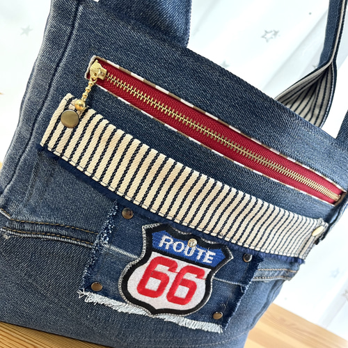 デニムリメイクバッグNo.346☆トートバッグ ショルダーバッグに