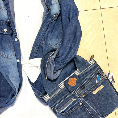 デニムリメイクバッグNo.346☆トートバッグ ショルダーバッグに