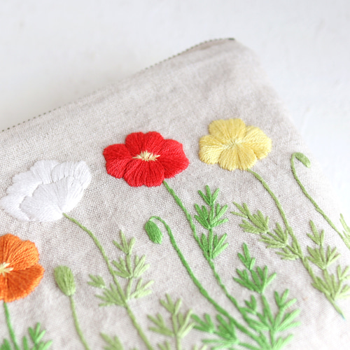 ポピー刺繍のリネンポーチ【受注生産】 ポーチ Heart being 通販 ポピー刺繍のリネンポーチ【受注生産】 ポーチ Heart being 通販