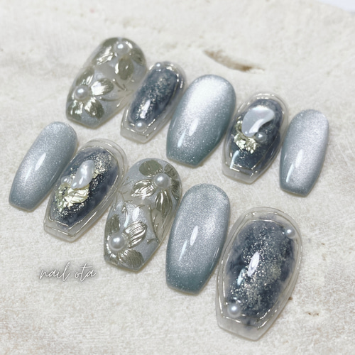 ネイルチップ オーダー 受付！ 水色 マグネット キラキラネイル 水色