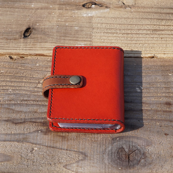 カードケース　手帳型　赤　栃木レザー　手縫い　本革　 Leather　レッド 1枚目の画像
