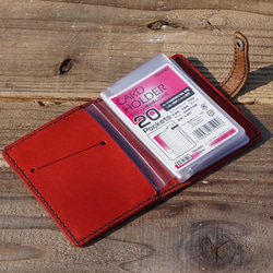 カードケース　手帳型　赤　栃木レザー　手縫い　本革　 Leather　レッド 3枚目の画像