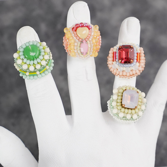 閒聊戒指，也可用於繫圍巾 168 均碼串珠刺繡戒指 粉紅色 Bijou 超大戒指 第8張的照片