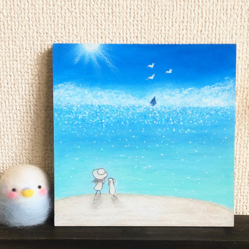 湿原の夏　パステル画 Amazon.co.jp: 風景画 海 海の絵 夏 アート パステル画 海景色