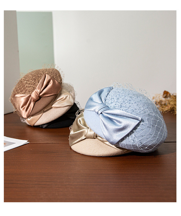 秋と冬の新しいベレー帽女性メッシュ糸ショー顔小さな画家の帽子レトロな潮百ボウラー帽子ヘッドウェアと 10枚目の画像