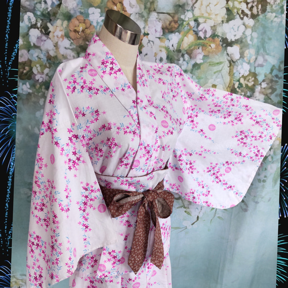 小花 浴衣リメイク⭐️セットアップ サッシュベルト シュシュ・ヘアゴム・コサージュ・トートバッグ 全8点セット 3枚目の画像