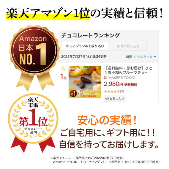 【アマゾン楽天1位】不知火フルーツチョコレート 2袋ギフトセット｜植物油脂不使用 バレンタイン 自分へのご褒美 敬老の日 7枚目の画像