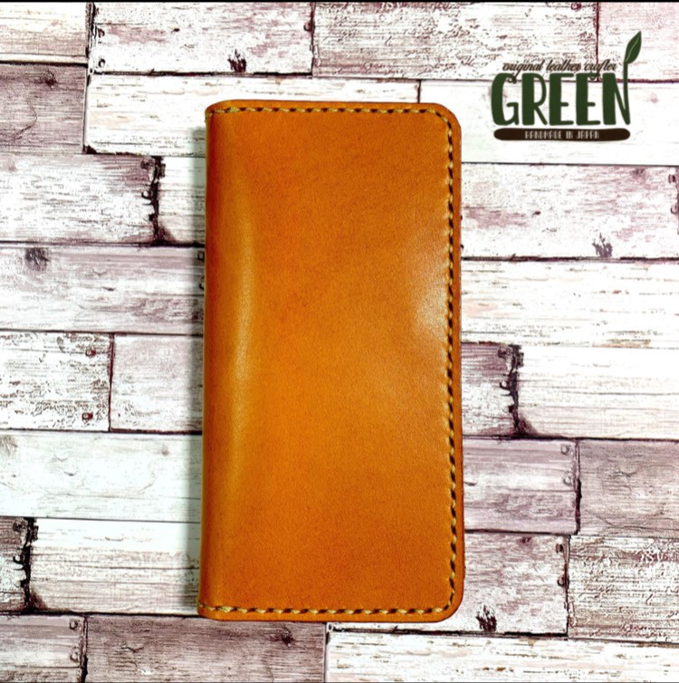 2枚ポケット付き 栃木レザーiPhoneケース　キャメル　　スマホケース　手帳型　本革