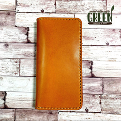 2枚ポケット付き ヌメ革iPhoneケース ナチュラル スマホケース 手帳型