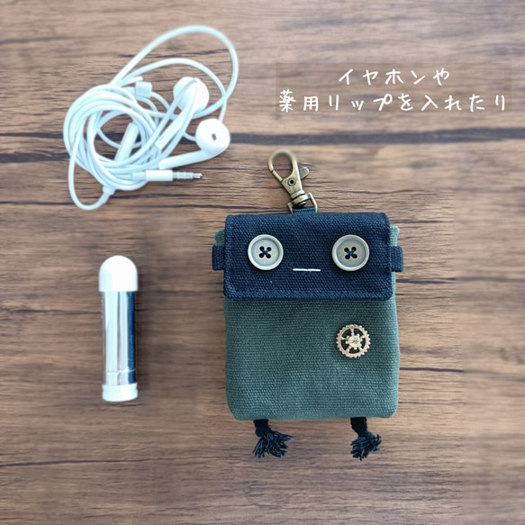 バッグのおとも♪ロボchiのミニぶら下がりポーチ-ワインレッド ロボット 8枚目の画像